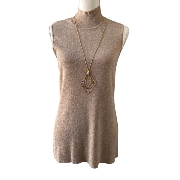 Chico gold sparkle mock turtle neck sleeve sweater Chicos size 2 - Picture 1 of 6